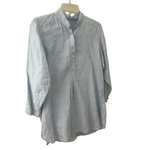 South Street Linen SOST Blue Linen Tunic Top Blouse Popover Lagenlook Small